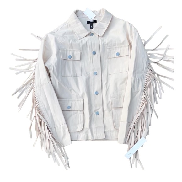 AQUA Fringe Utility Jacket – Cream Cotton Western Shacket (Size S) - Picture 3 of 8